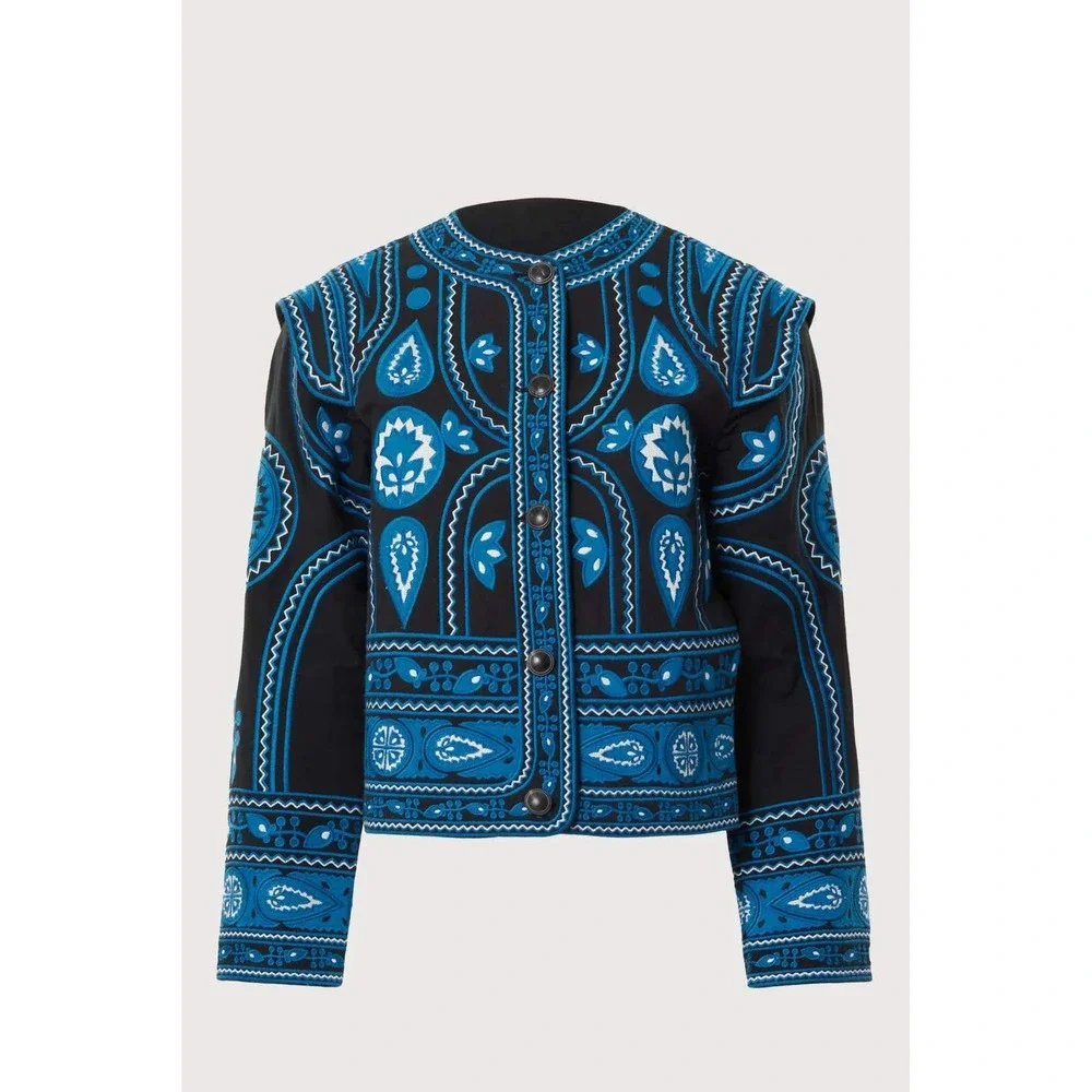 Sea New York Gael Quilted Jacket Black Blue Embroidered Paisley Boho Sz L